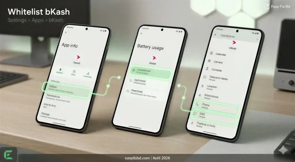 Tutorial on how to fix bKash system busy problem 2026 by disabling battery optimization and checking permissions